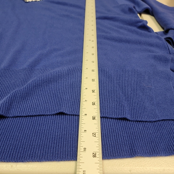 DG2 by Diane Women's Lux Knit Chain Trim V-Neck Sweater Blue Size 2X - Picture 5 of 6